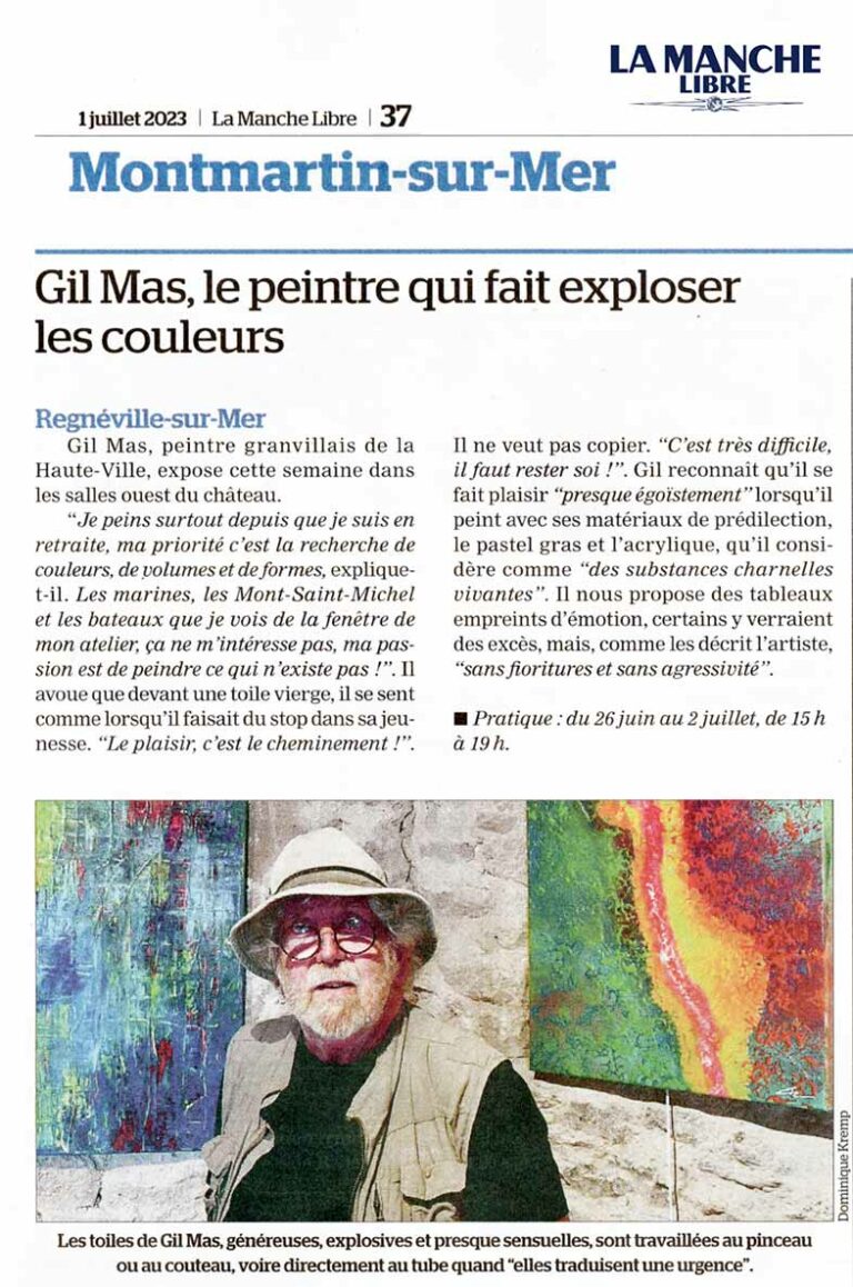 Article Manche Libre 1/7/2023 - Exposition Gil MAS Peintre de Granville