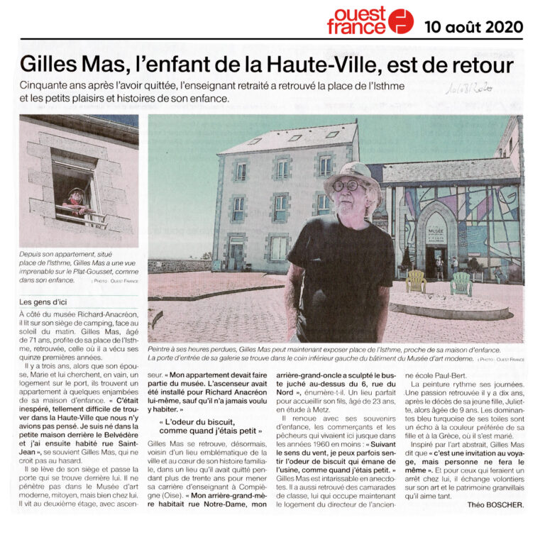 Article Ouest France Gil MAS peintre abstrait Granville