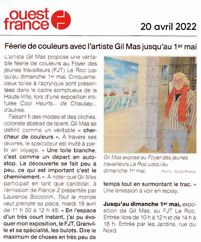 Article Ouest France paru à l'occasion d'une exposition à Granville