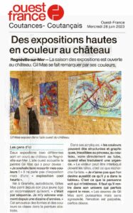 Article Ouest France - Exposition GIL MAS, peintre de Granville, à Regnéville-sur-Mer (Manche)