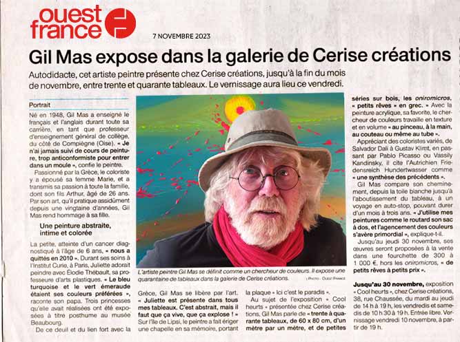 Article presse Ouest France Gil Mas exposition Vire 11/2023
