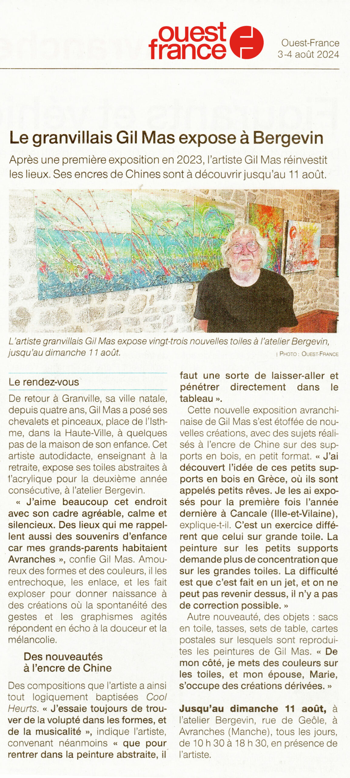 Article peintre abstrait Gil Mas Ouest France