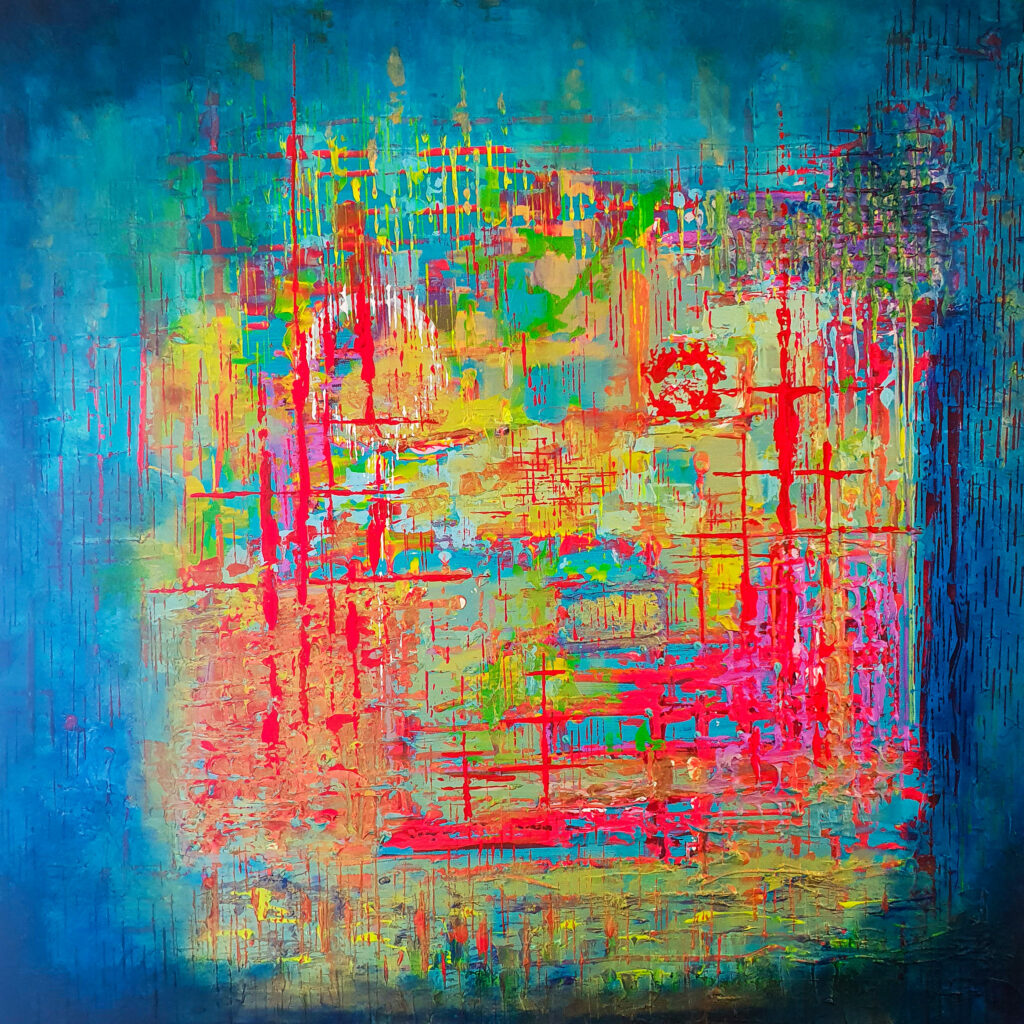 TERRE-NEUVAS - 100X100 - GIL MAS PEINTRE COLORISTE ABSTRAIT